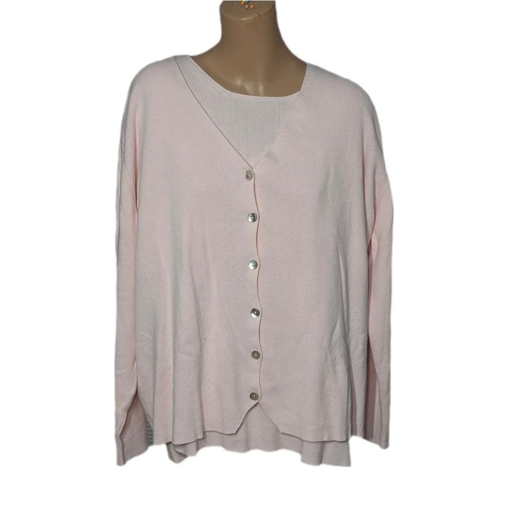 Denim & Co Sweater Set Womens 3X Pink Mature Layered Top Knit Grannycore Country